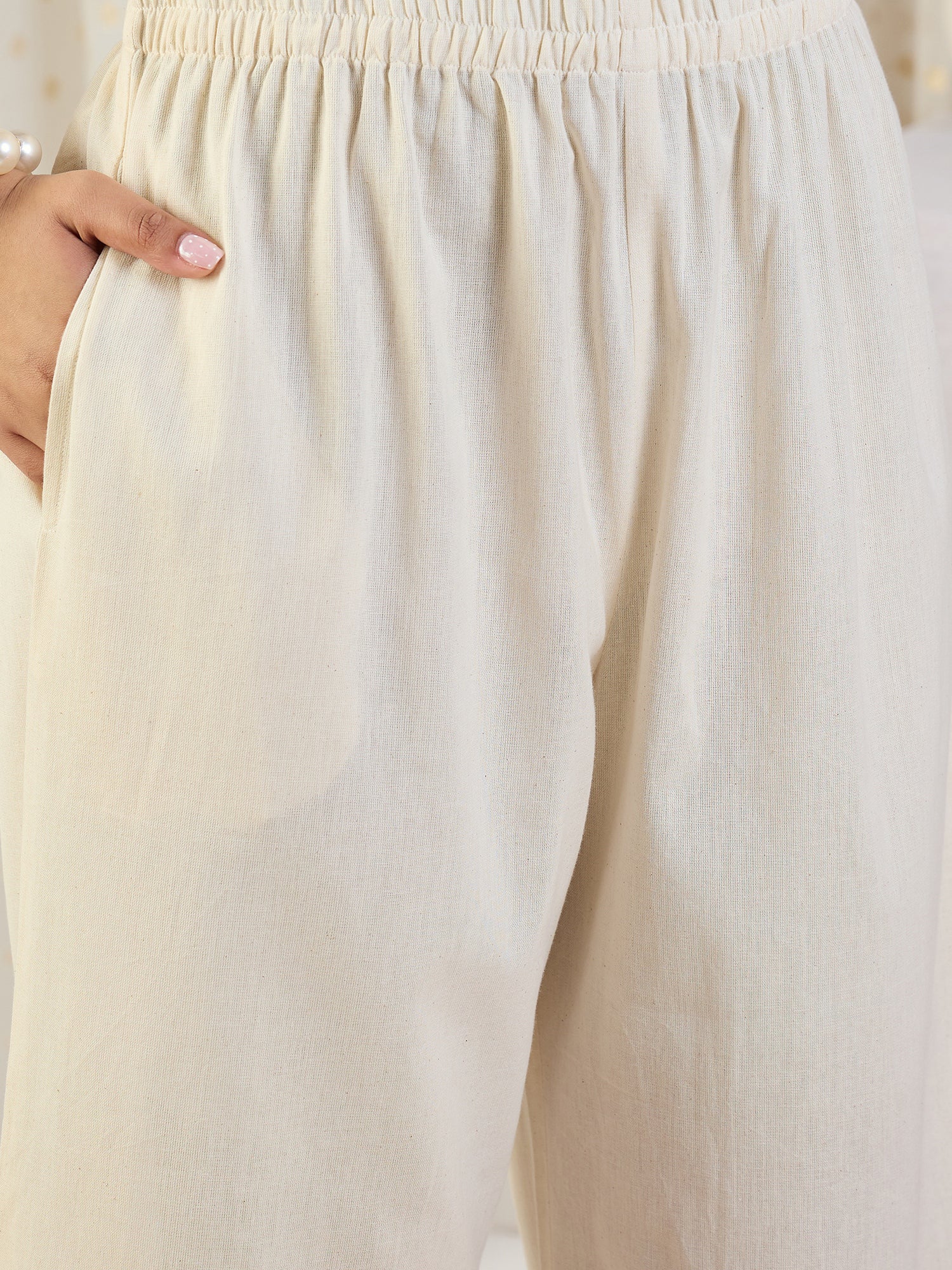 Indo Era White Printed Straight Kurta Palazzos set