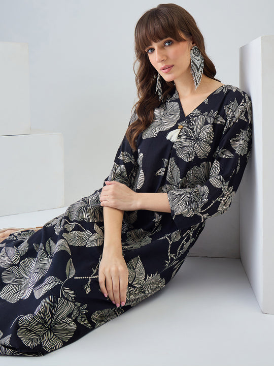 Black Printed Pure Cotton A-Line Kurta Trouser Set