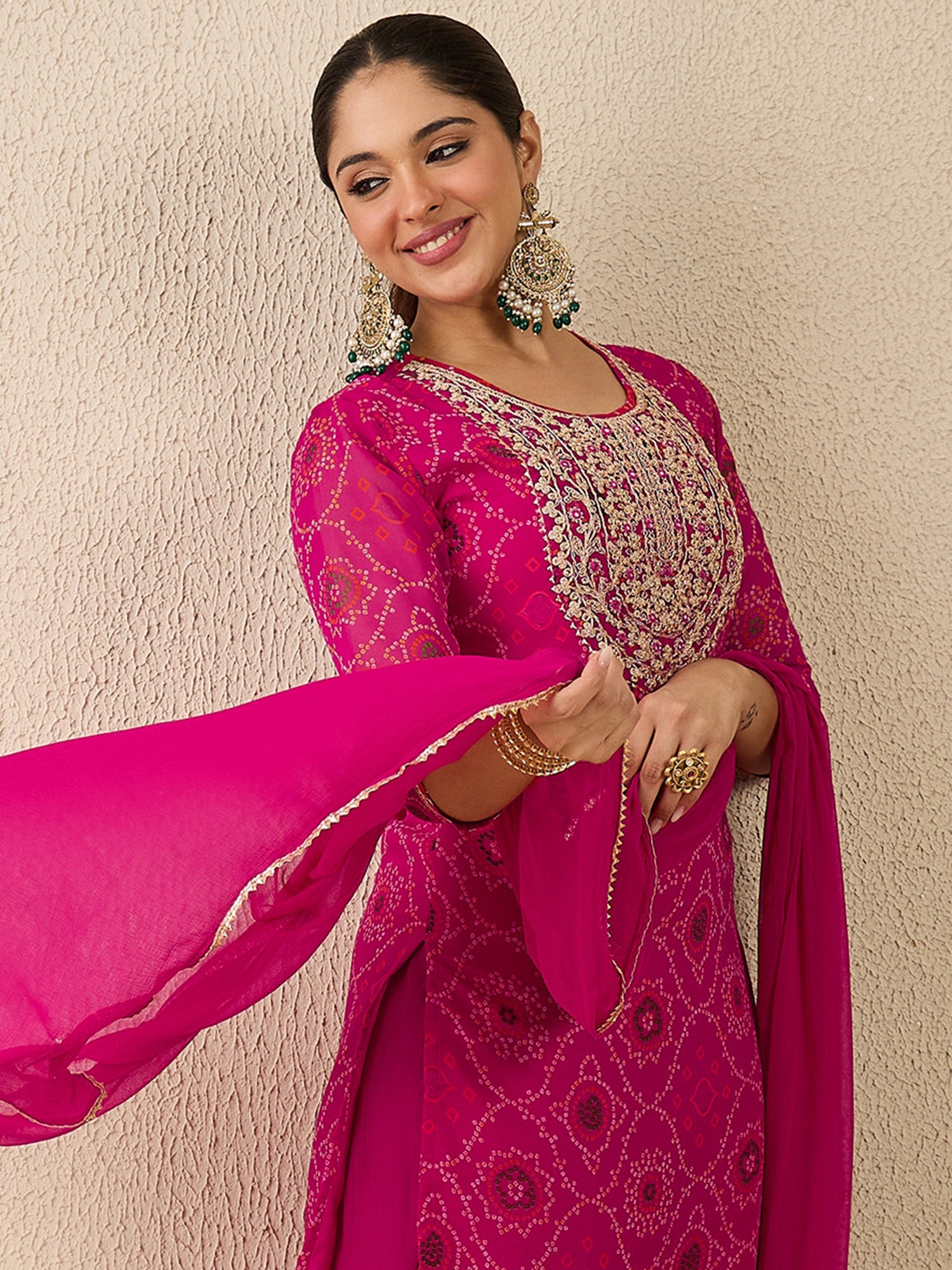 Pink Embroidered Georgette Straight Kurta Sets With Dupatta