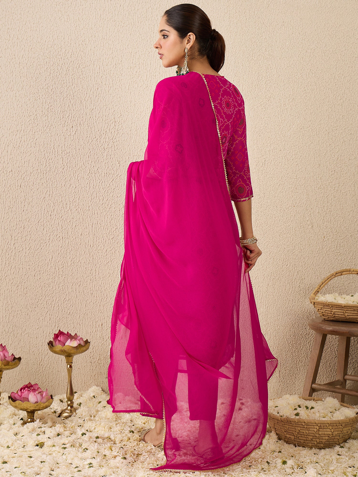 Pink Embroidered Georgette Straight Kurta Sets With Dupatta
