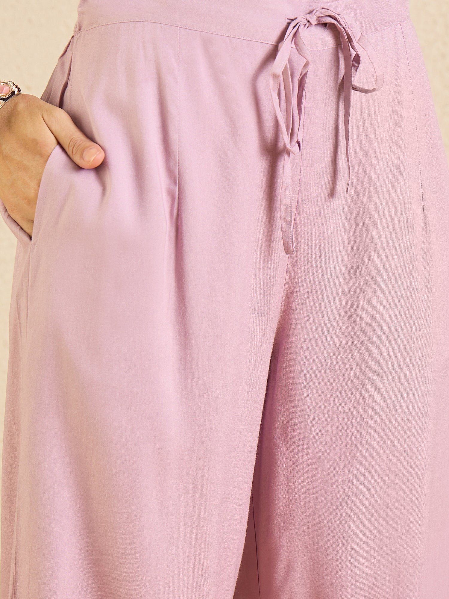 Indo Era Mauve Embroidered Straight Kurta Palazzos Set