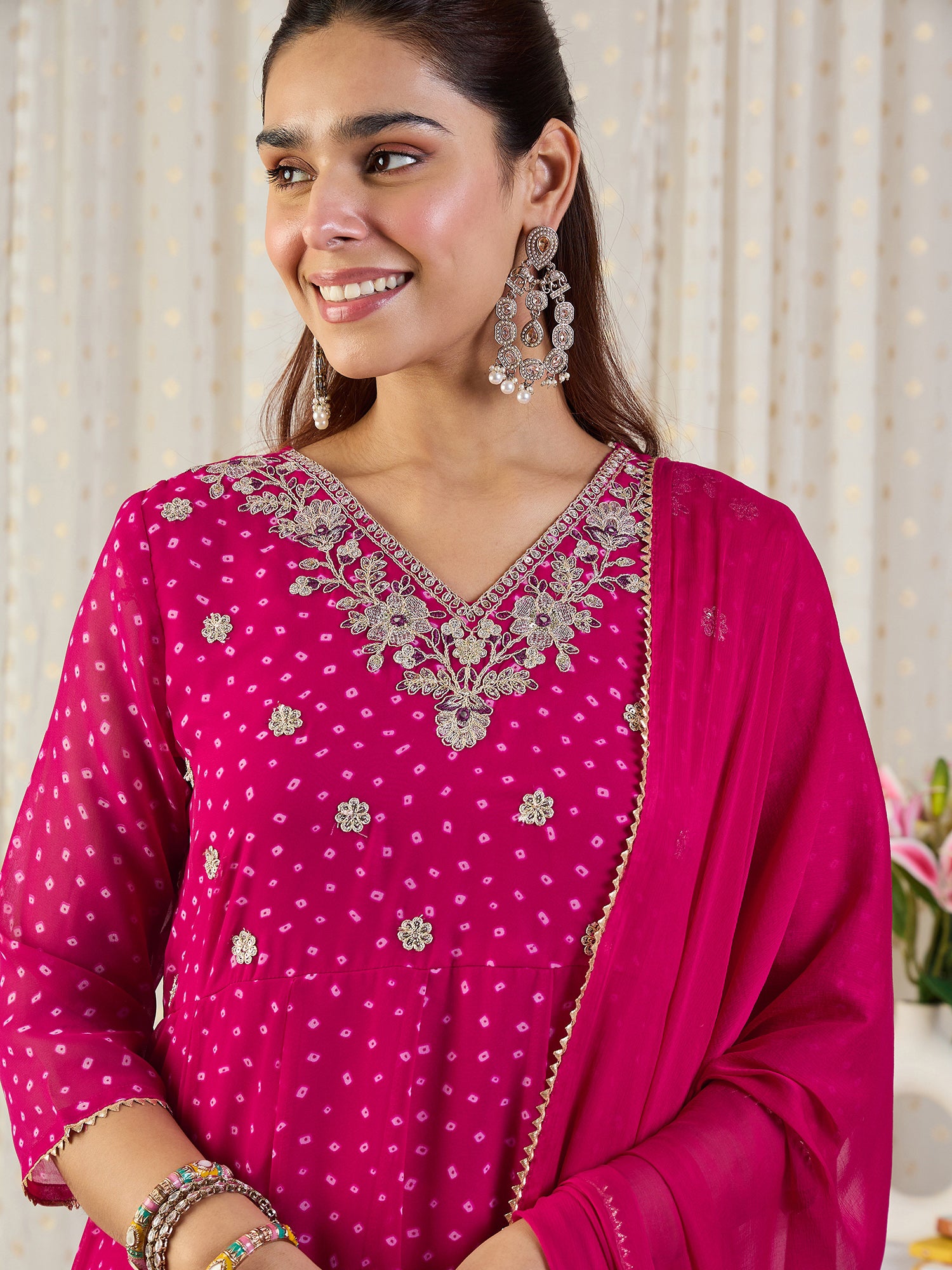 Indo Era Pink Embroidered Anarkali Kurta Trousers With Dupatta set