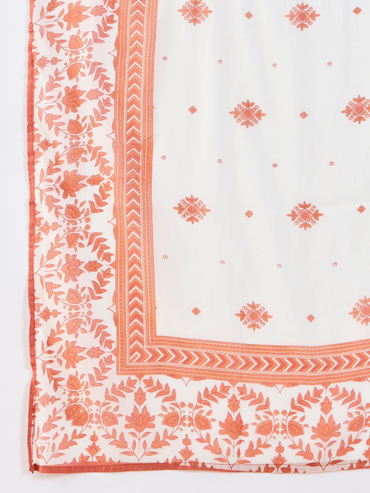 White Embroidered Pure Cotton Straight Kurta Sets With Dupatta