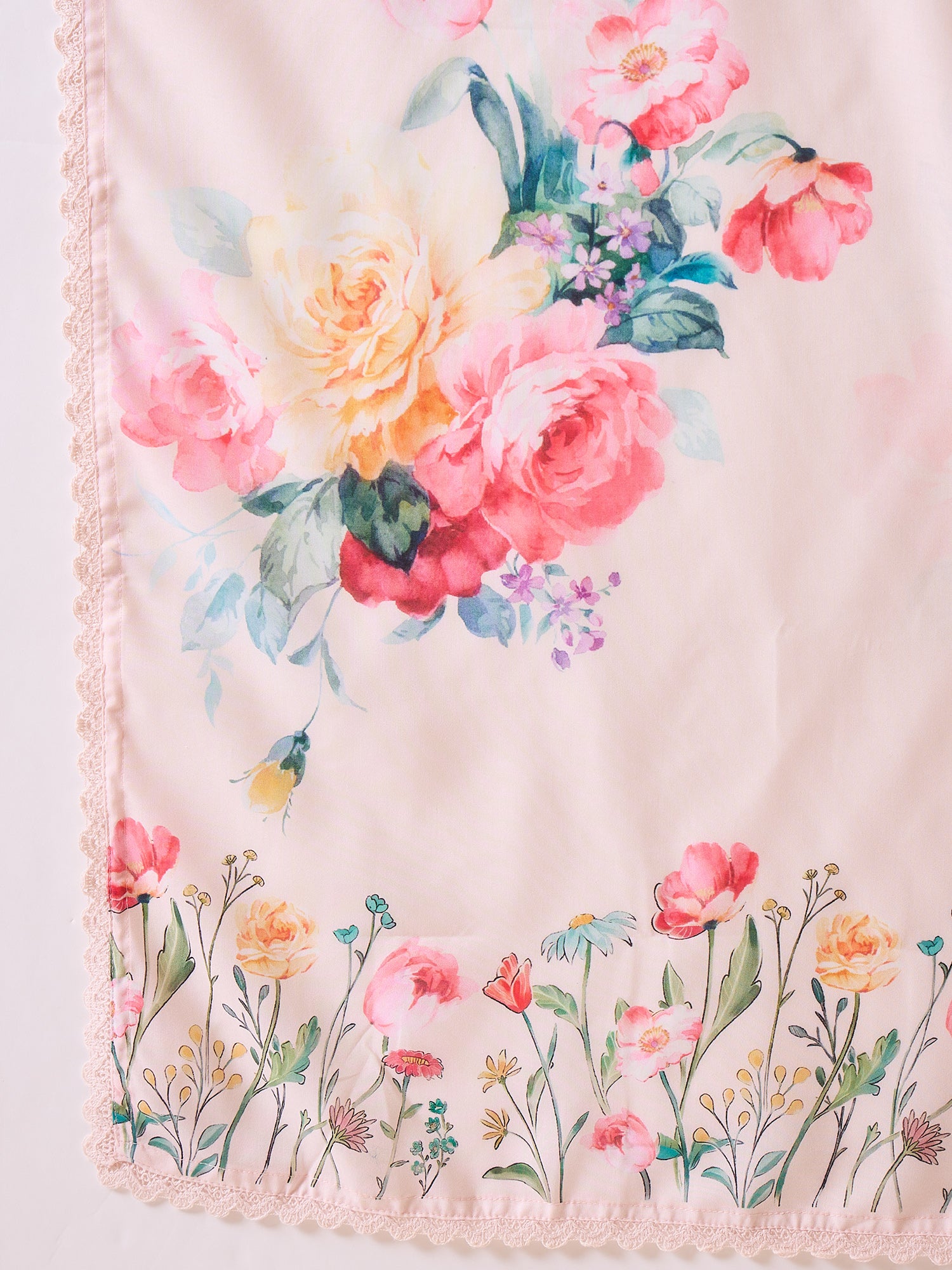 Peach Printed Linen Straight Round Neck Kurta Sets With Dupatta