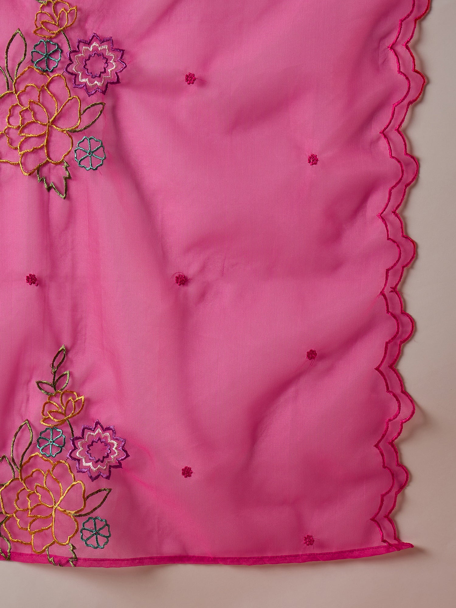 Rose Embroidered Silk Blend Straight Round Neck Kurta Sets With Dupatta