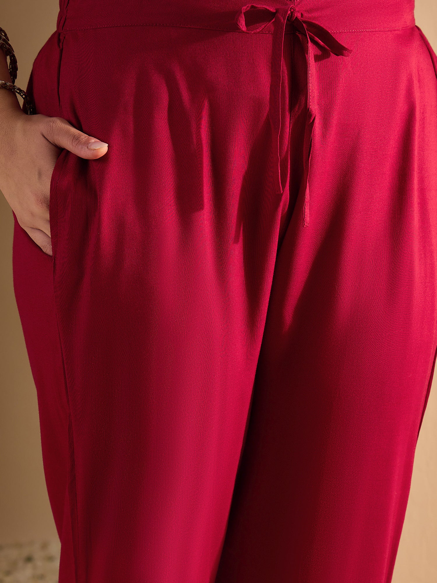 Maroon Embroidered Viscose Rayon Straight Kurta Trouser Set