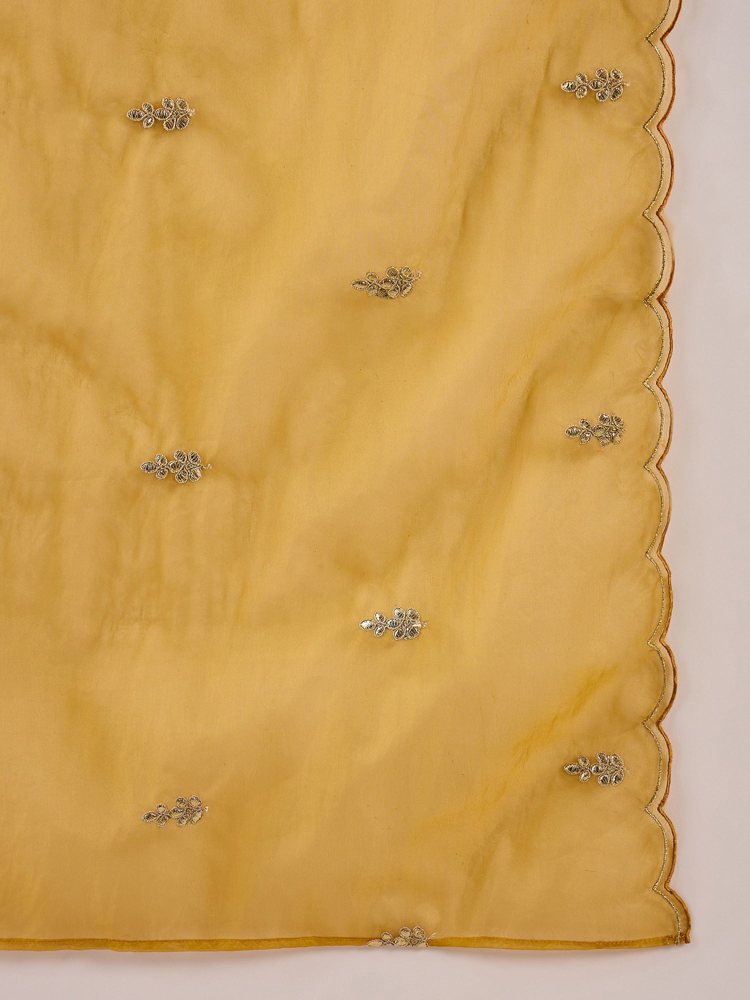 Mustard Embroidered Silk Blend Straight V-Neck Kurta Sets With Dupatta