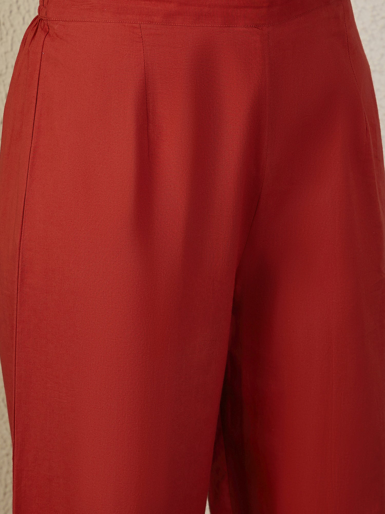 Indo Era Rust Embroidered A-Line Kurta Trousers Set