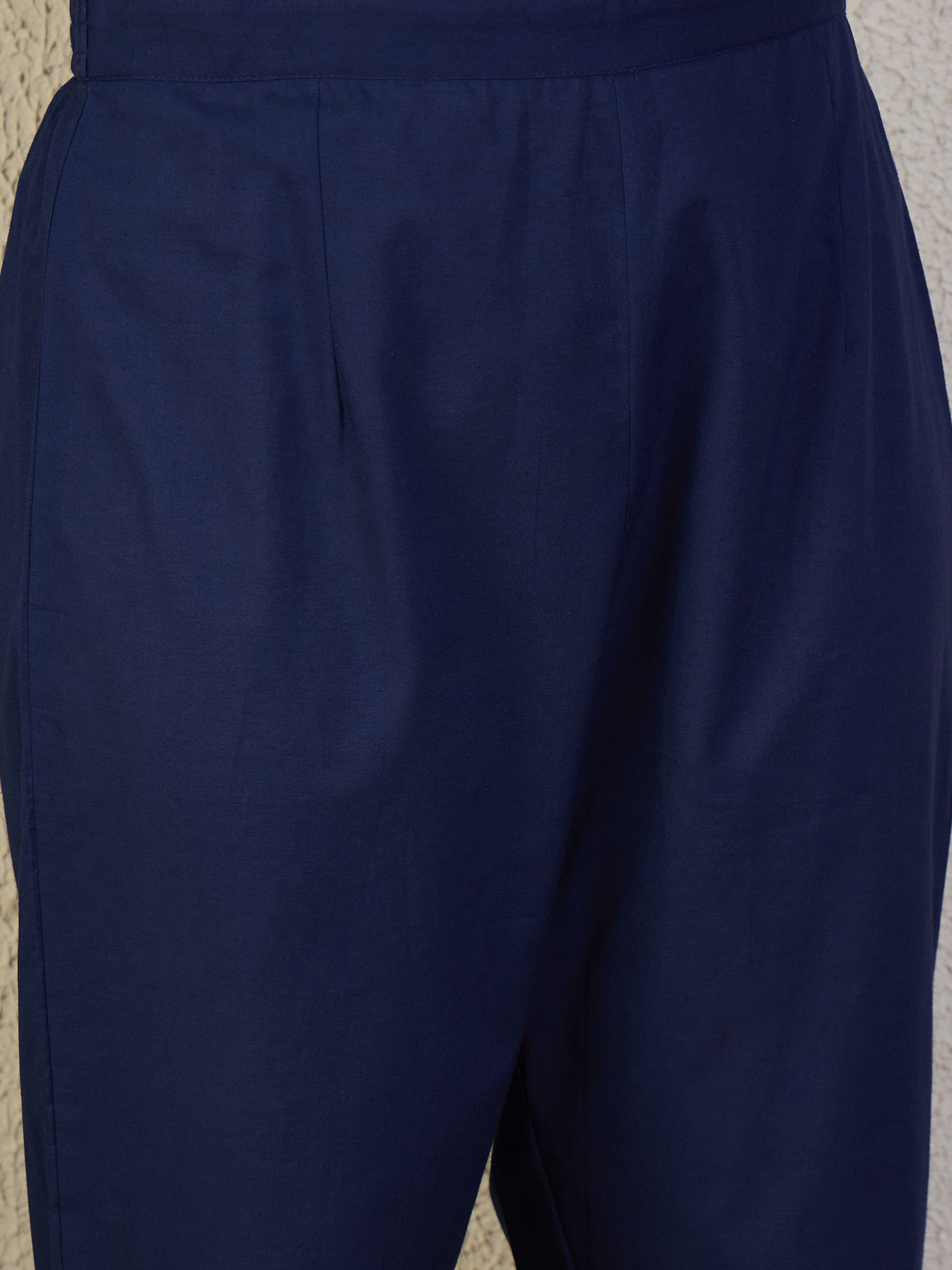 Indo Era Navy Blue Embroidered A-Line Kurta Trousers Set