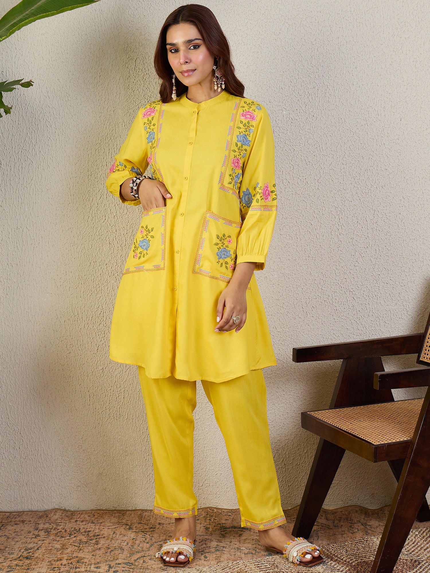 Indo Era Embroidered A-Line Kurta Trousers Set