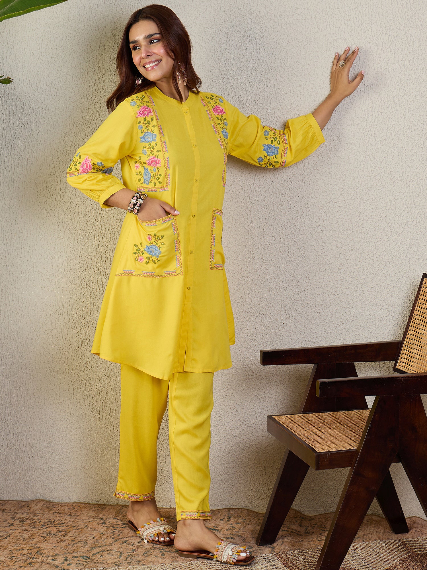 Indo Era Embroidered A-Line Kurta Trousers Set