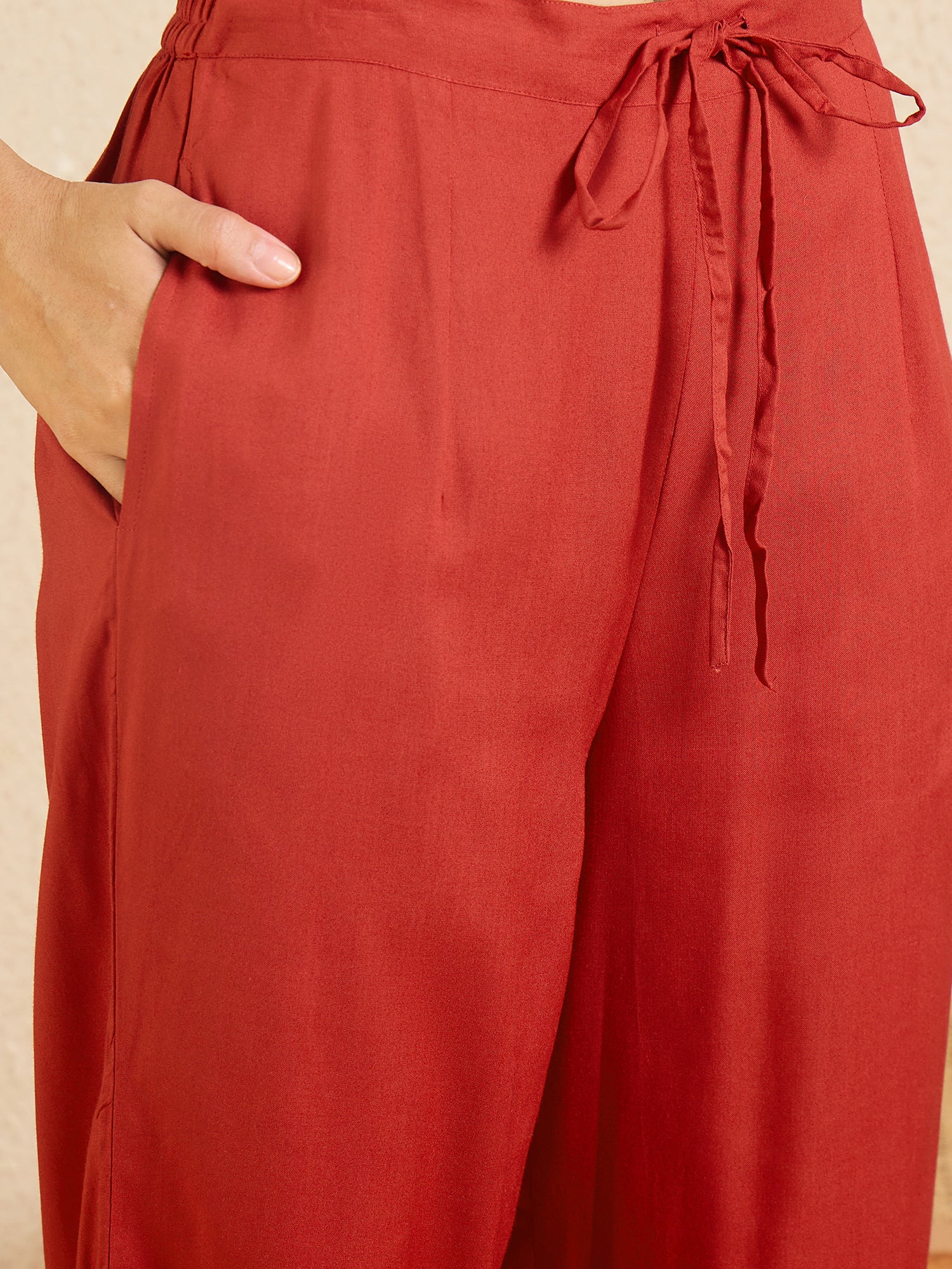 Indo Era Red Embroidered A-Line Kurta Palazzos Set