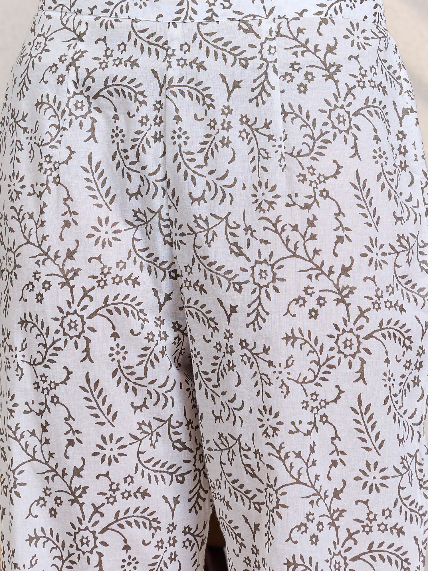 White Printed Pure Cotton Straight Round Neck Kurta Sets With Dupatta