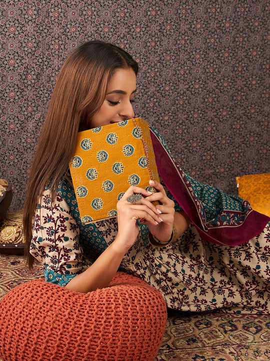 Multi Printed Pure Cotton A-Line Kurta Sets With Dupatta