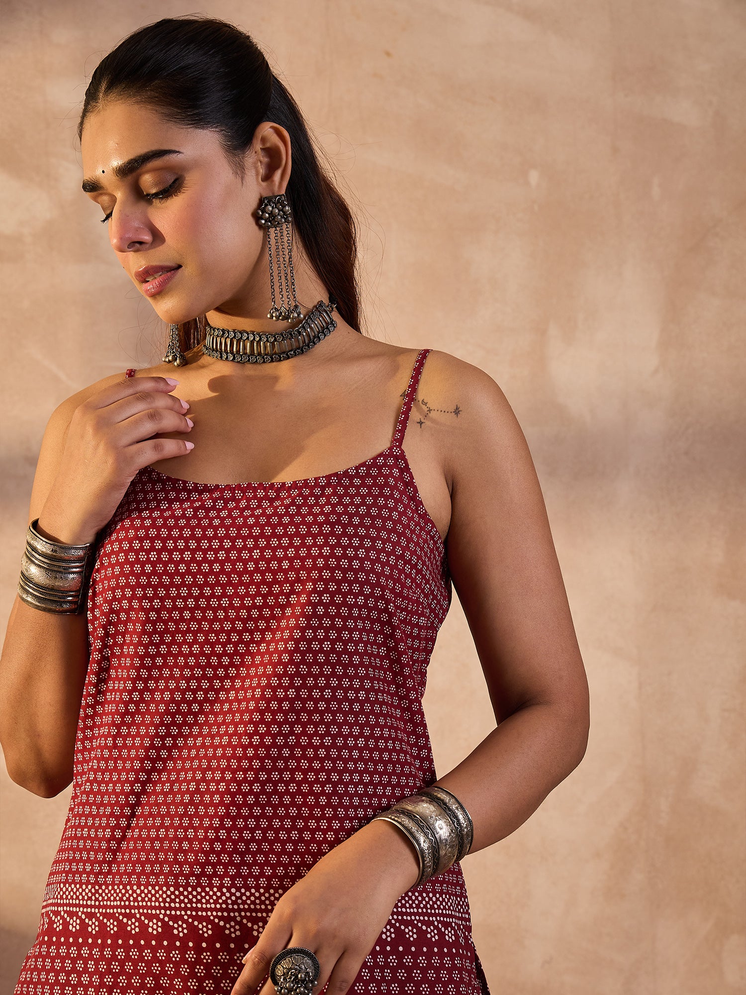 Maroon Printed Pure Cotton Straight Kurta Trouser Set