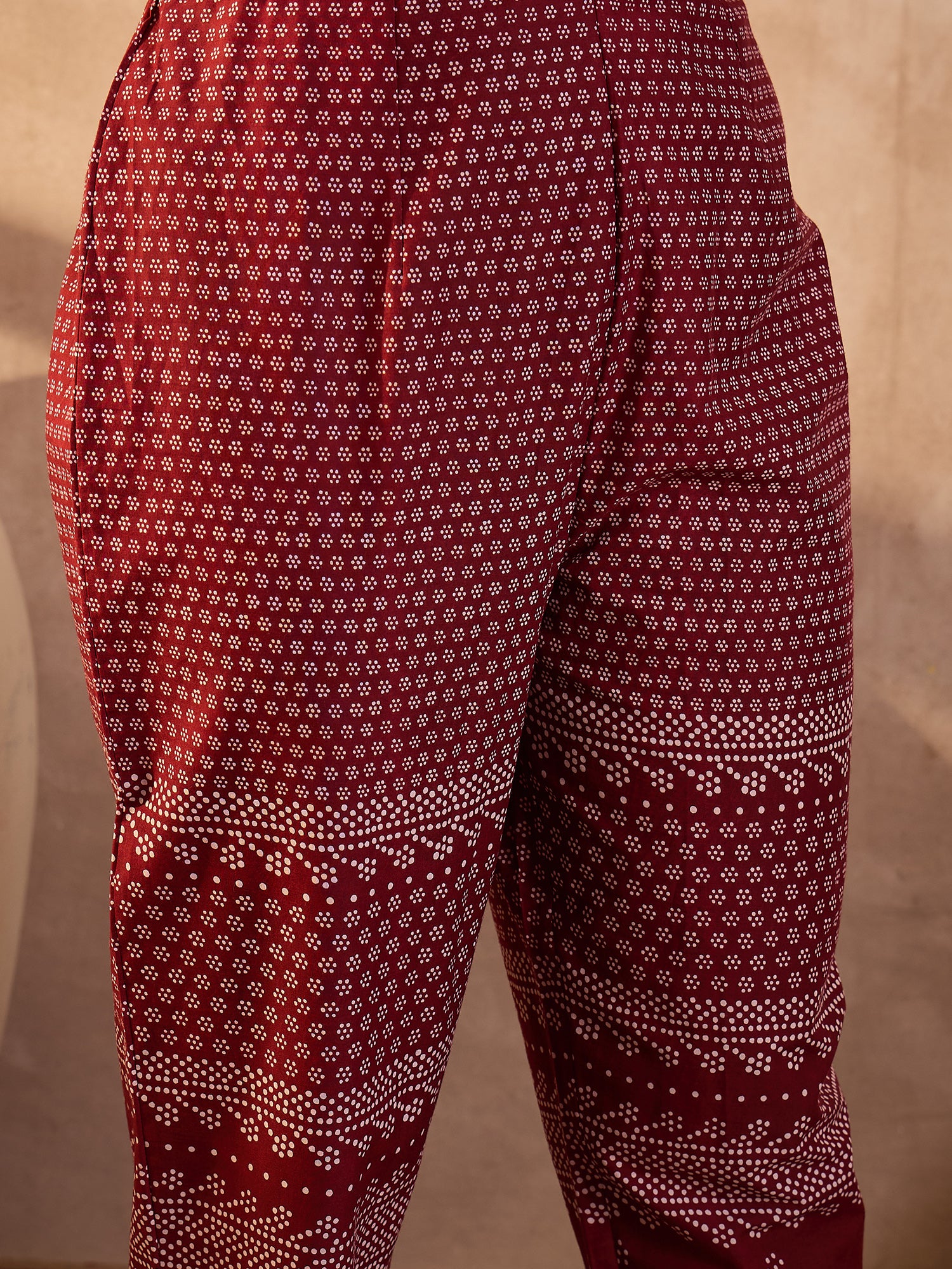 Maroon Printed Pure Cotton Straight Kurta Trouser Set