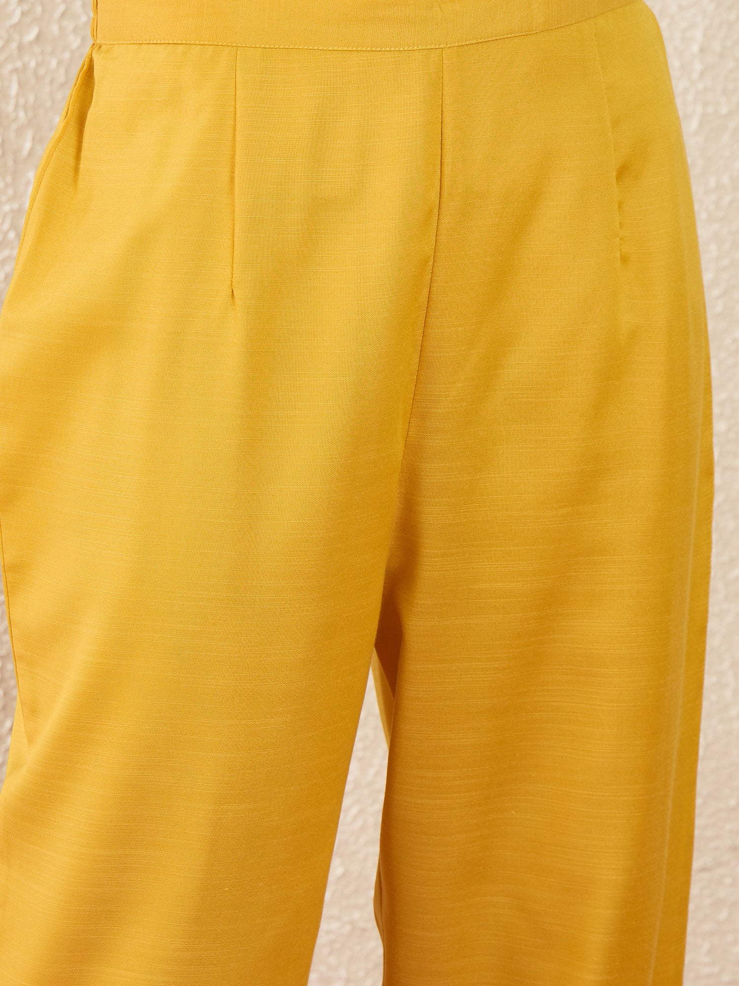 Yellow Self Design Cotton Blend A-Line Kurta Trousers Set