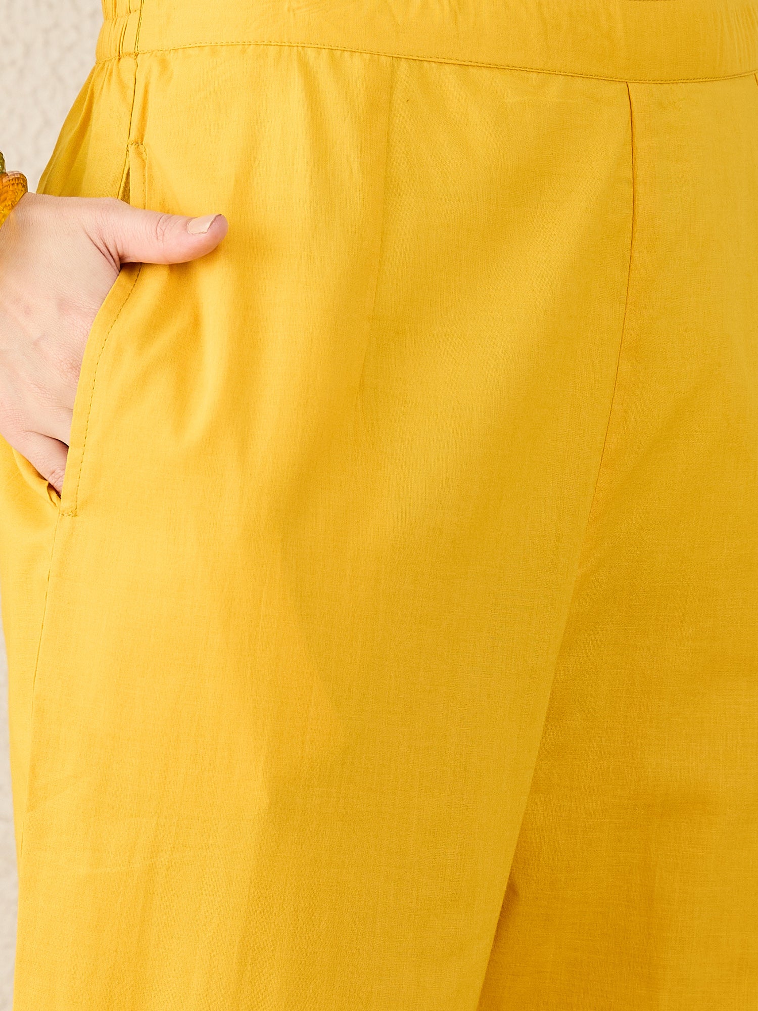 Yellow Printed Pure Cotton Straight Round Neck Kurta Sets With Dupatta