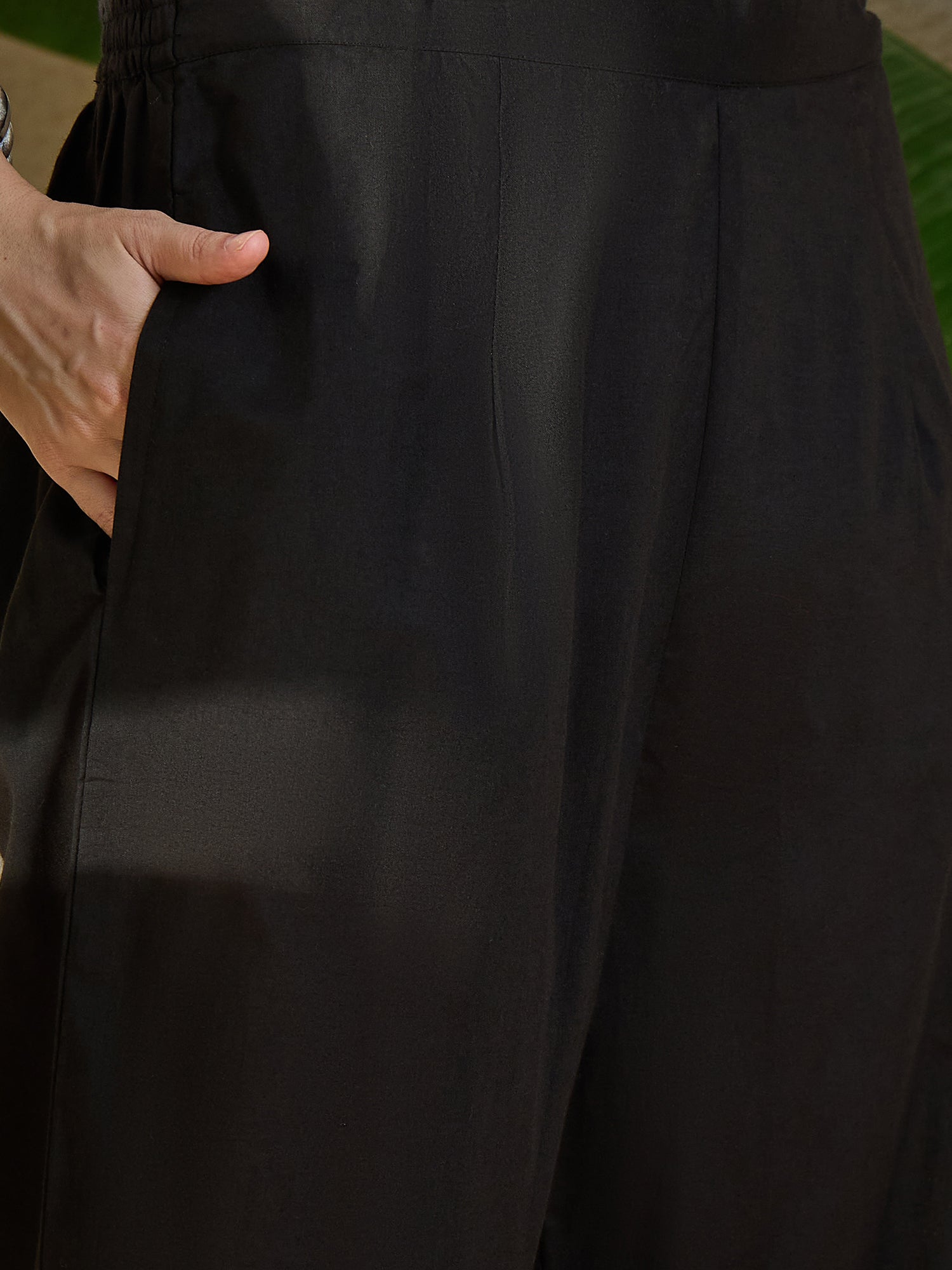 Black Embroidered Pure Cotton A-Line Kurta Trouser Set