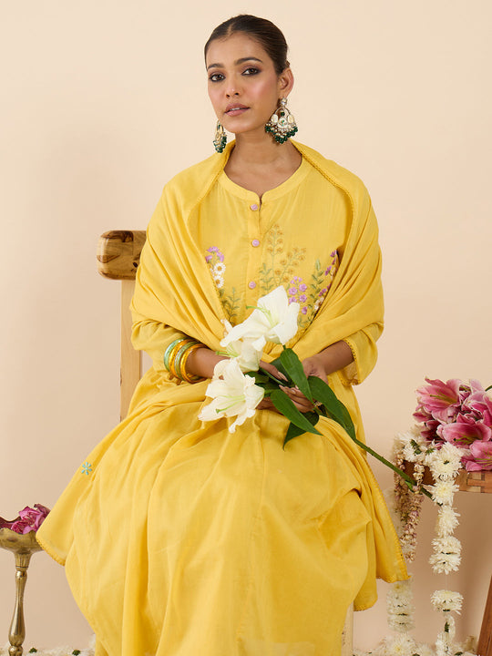 Indo Era Embroidered A-Line Kurta Trousers With Dupatta Set