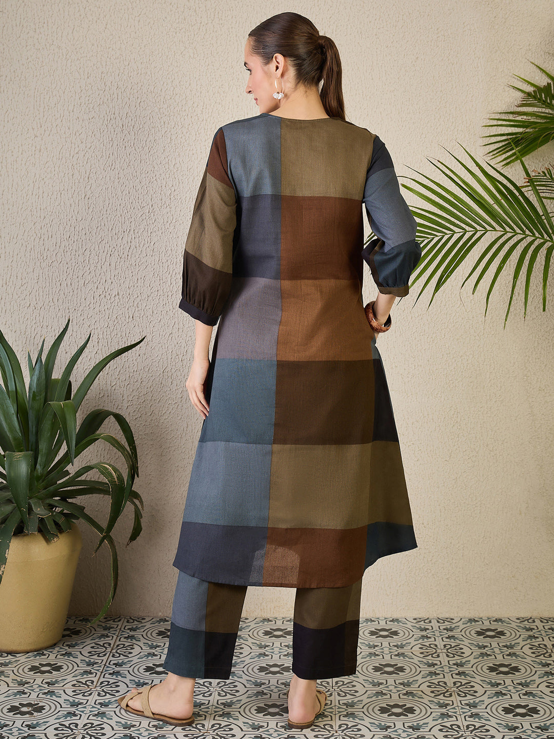 Multi Embroidered Cotton Blend A-Line Kurta Trouser Set