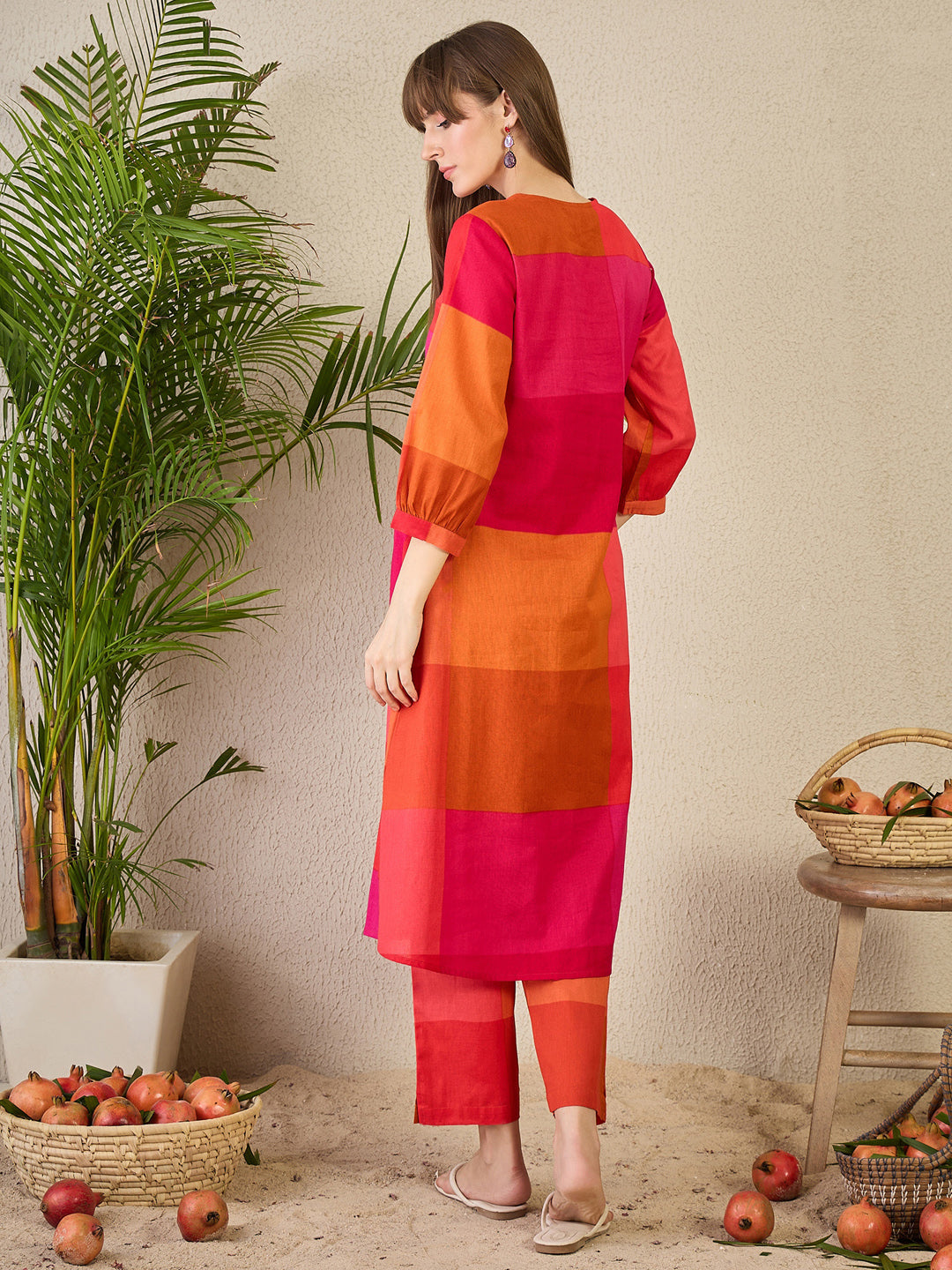 Multi Embroidered Cotton Blend A-Line Kurta Trouser Set