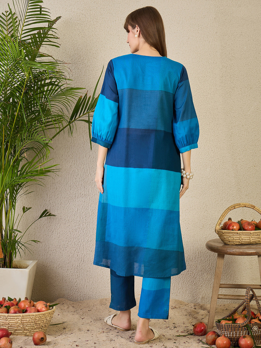 Multi Embroidered Cotton Blend A-Line Kurta Trouser Set