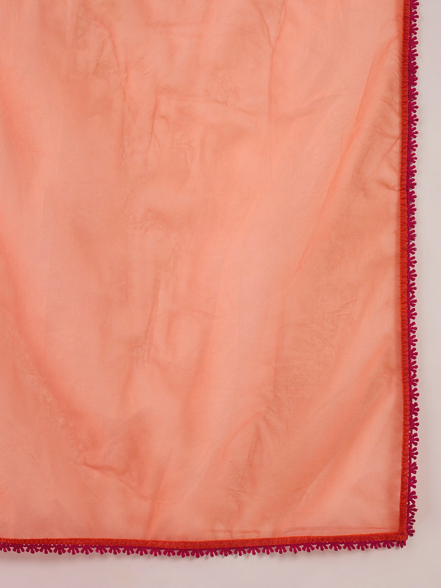 Orange Embroidered Liva Straight Round Neck Kurta Sets With Dupatta