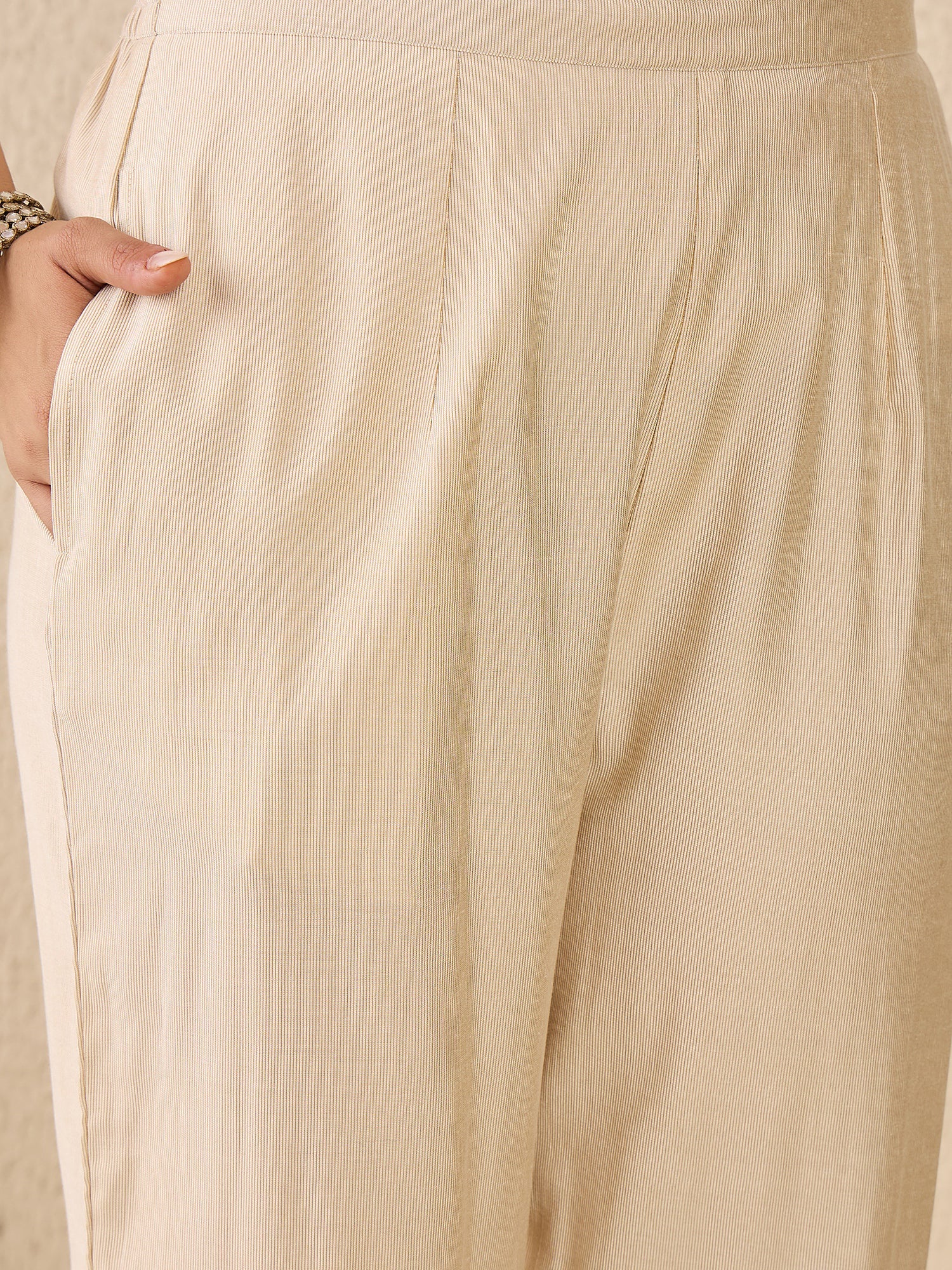 Off White Embroidered Liva Straight Round Neck Kurta Sets With Dupatta