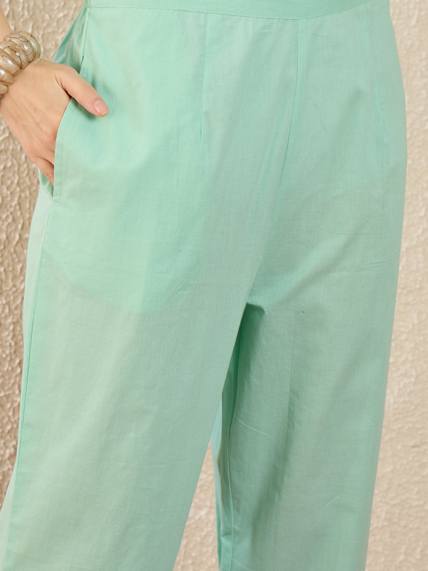 Sea Green Embroidered Pure Cotton Straight Kurta Trousers Set