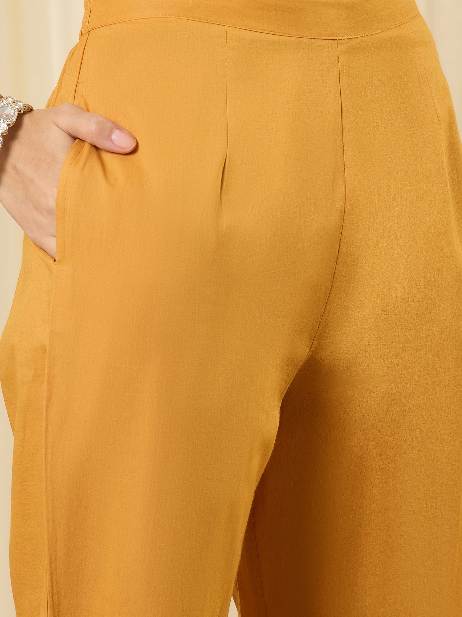 Indo Era Mustard Embroidered Straight Kurta Trousers With Dupatta set