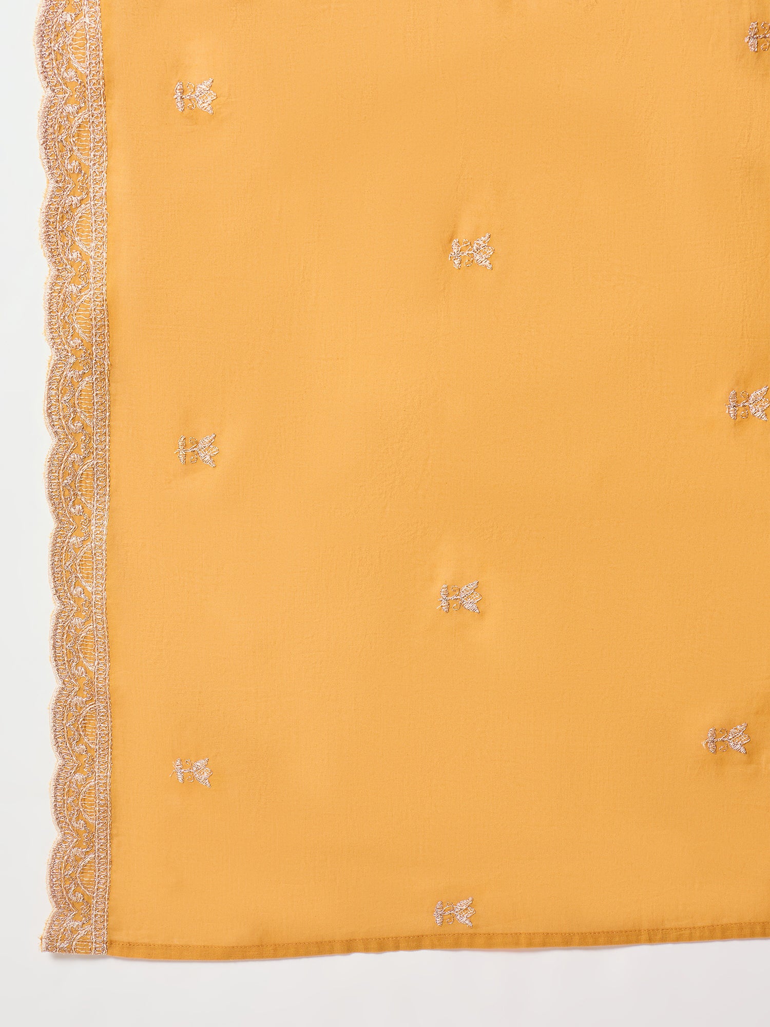 Indo Era Mustard Embroidered Straight Kurta Trousers With Dupatta set