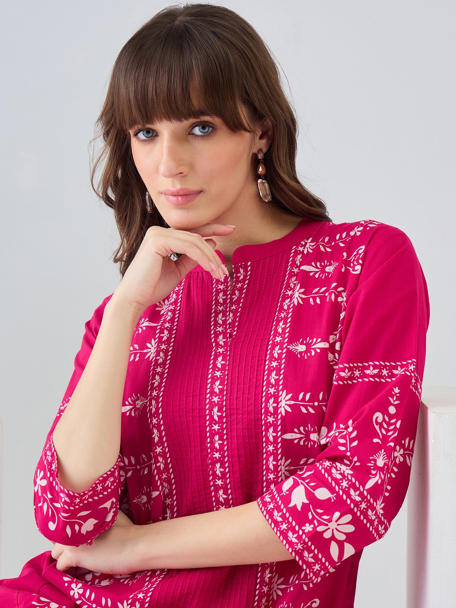 Indo Era Pink Printed A-Line Kurta Trousers Set