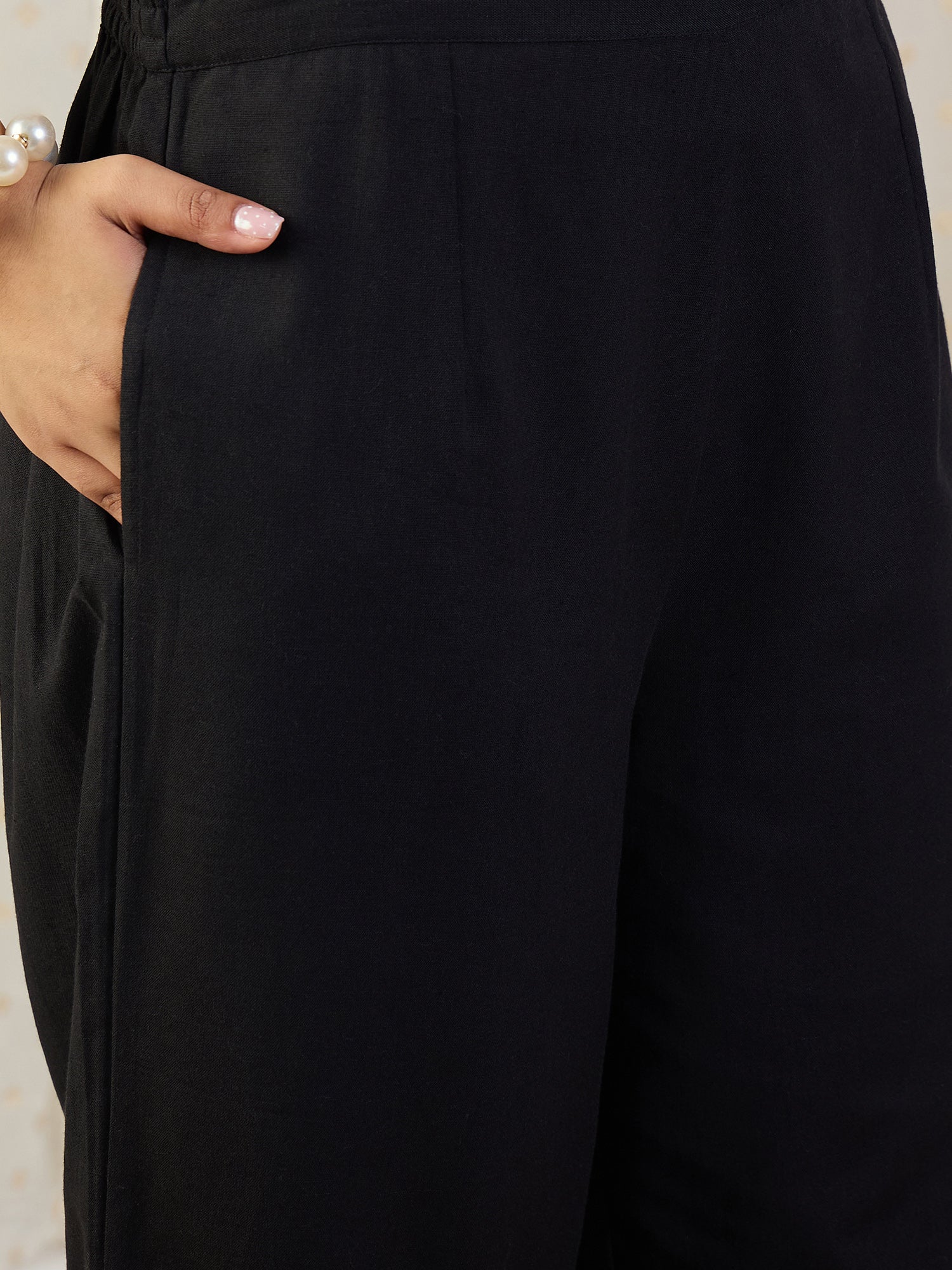 Indo Era Black Printed A-Line Kurta Palazzos Set