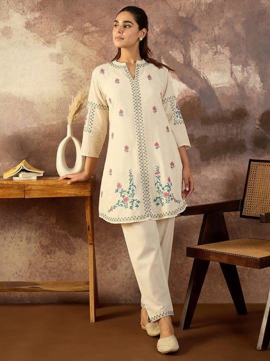 White Embroidered A-Line Pure Cotton Kurta Sets