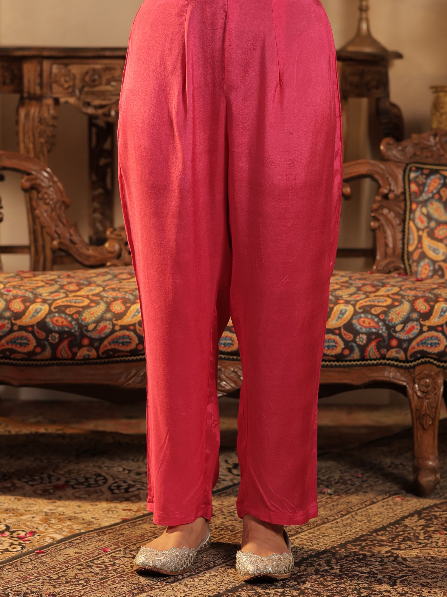 Purple Printed Silk Blend Straight Suit Sets With Dupatta