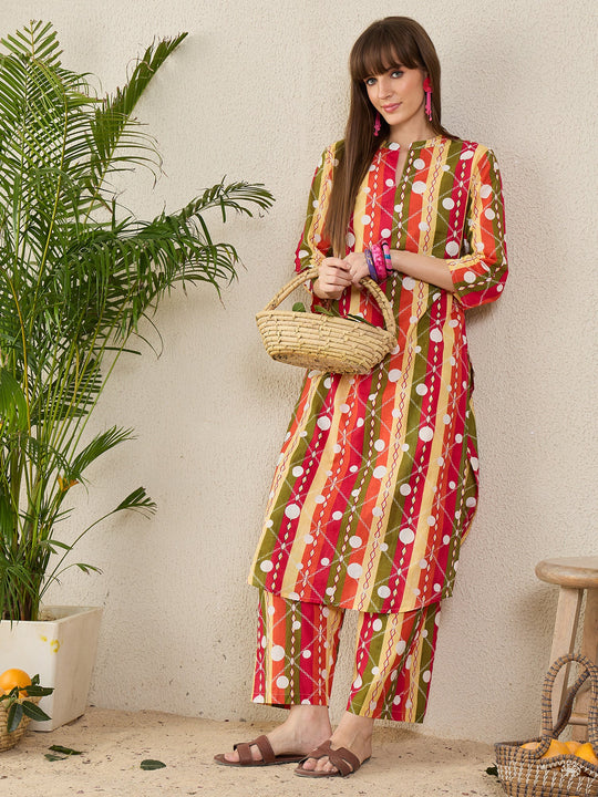 Multi Printed Pure Cotton Straight Kurta Palazzo Set