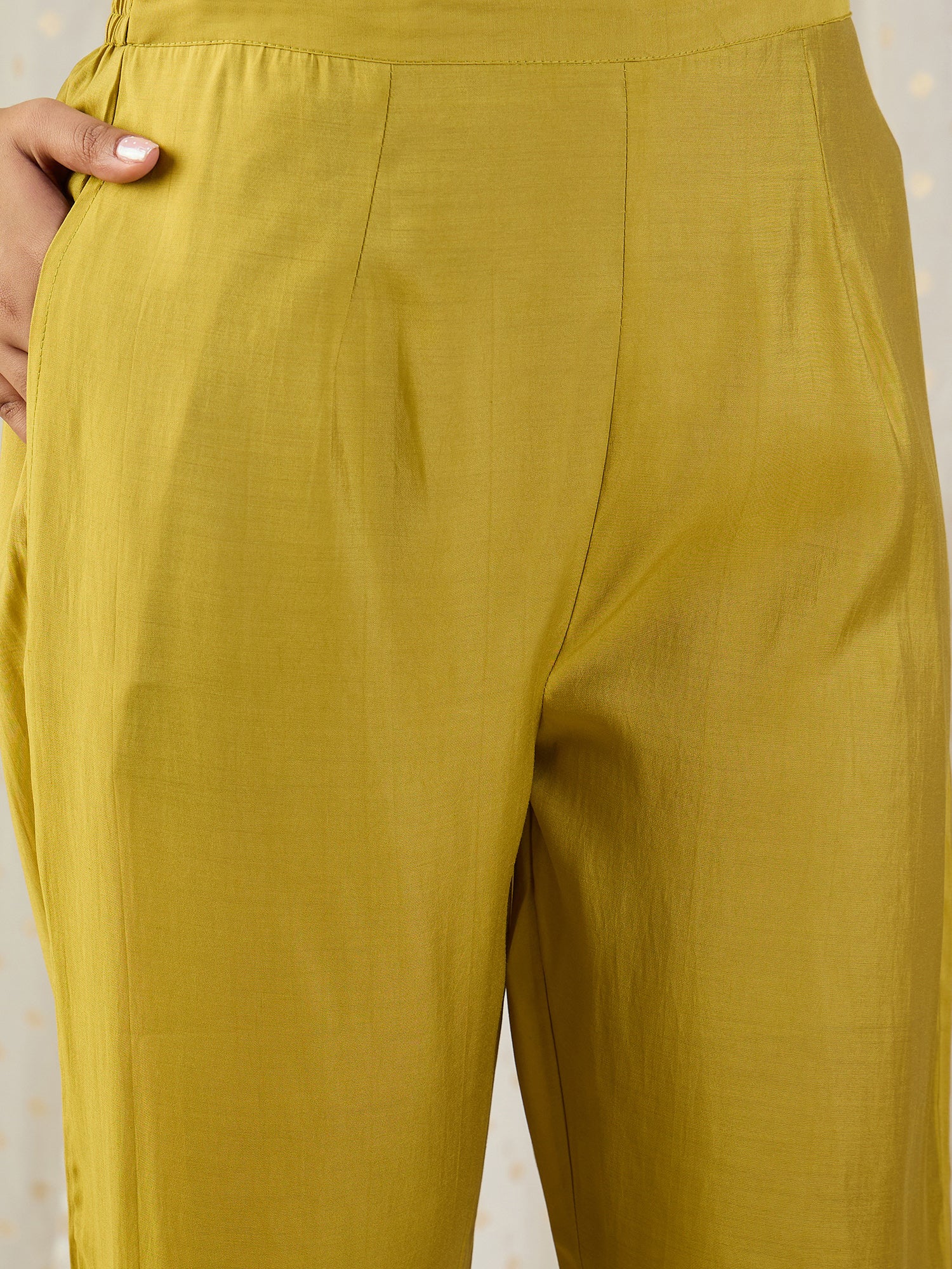 Indo Era Yellow Embroidered Straight Kurta Trousers With Dupatta Set