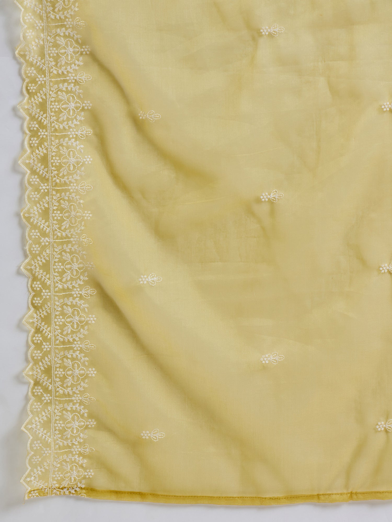 Indo Era Yellow Embroidered Straight Kurta Trousers With Dupatta Set