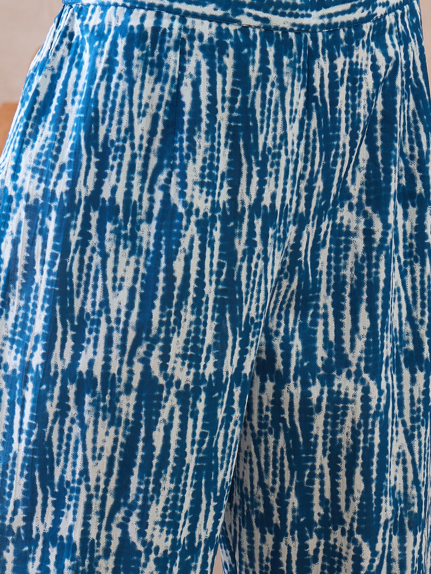 Indo Era Blue Printed Straight Kurta Trousers Set