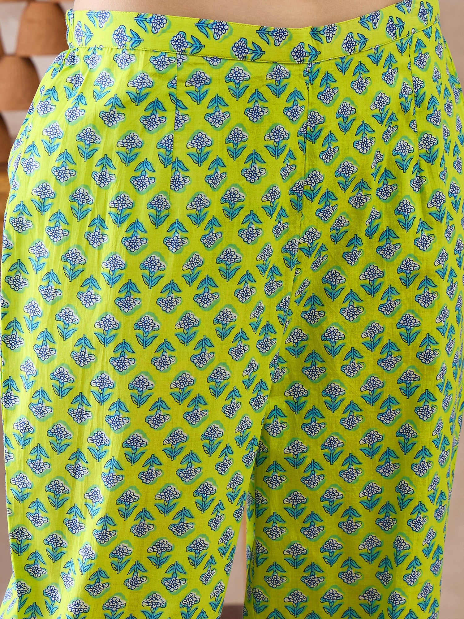 Indo Era Green Printed A-Line Kurta Trousers set