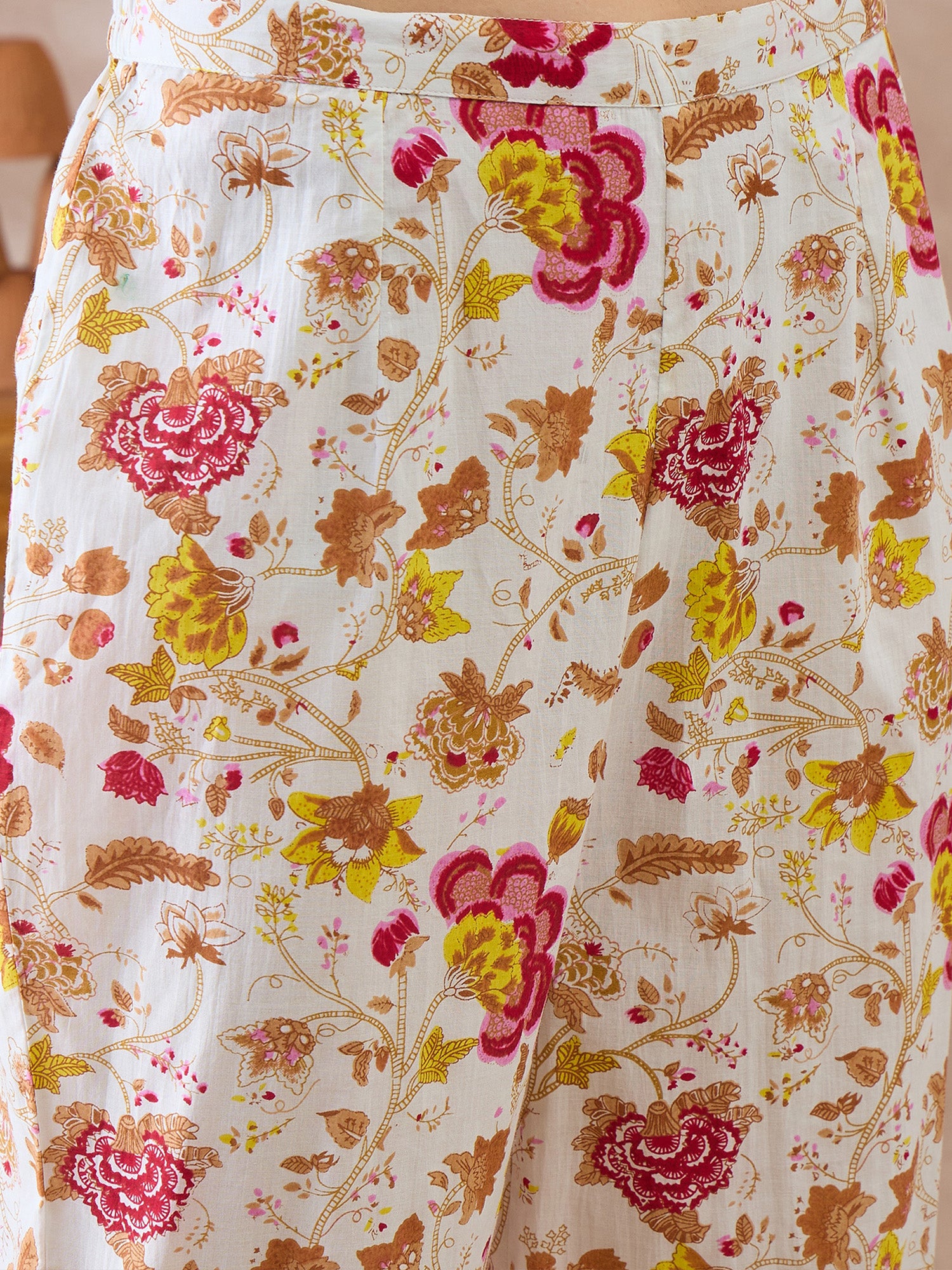 Indo Era White Printed A-Line Kurta Trousers set