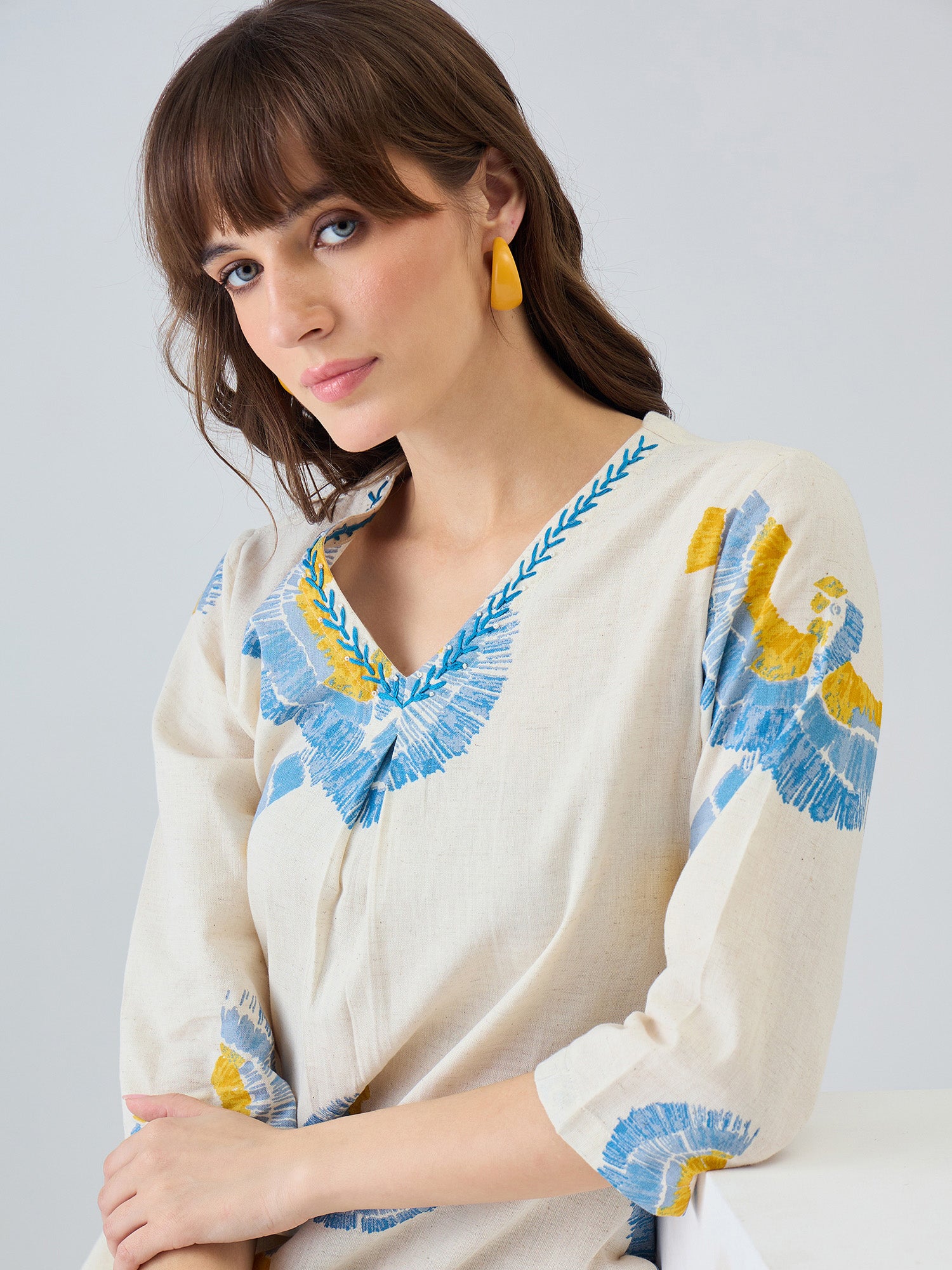 Indo Era Off White Printed A-Line Kurta Palazzos set