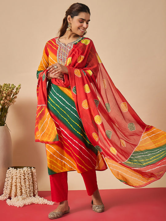 Indo Era Multi Printed Straight Kurta Trousers With Dupatta set