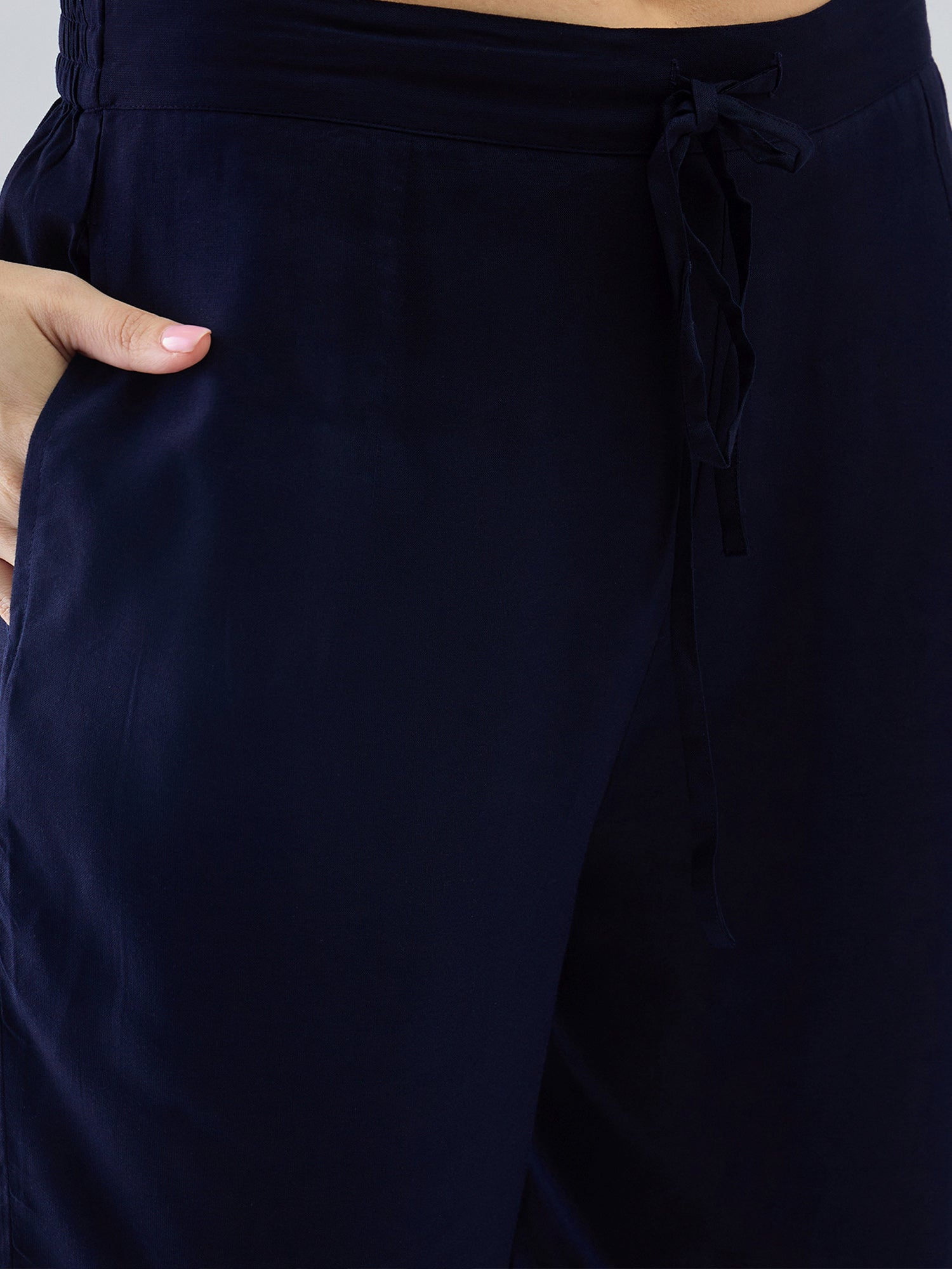 Indo Era Navy Blue Printed A-Line Kurta Palazzos Set