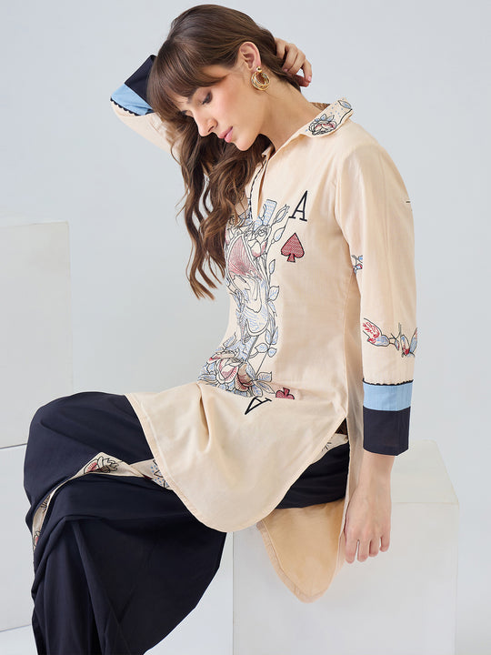 Indo Era Cream Printed Straight Kurta Palazzos Set