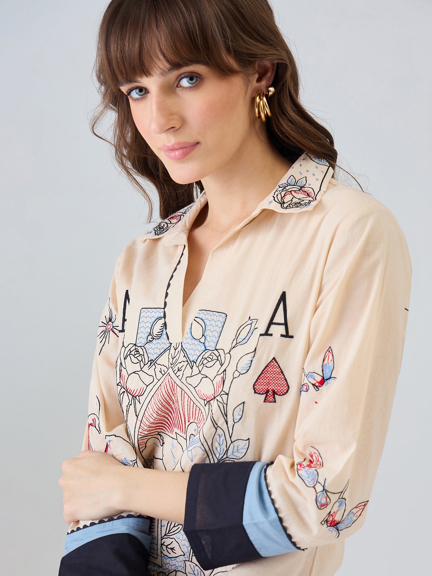 Indo Era Cream Printed Straight Kurta Palazzos Set