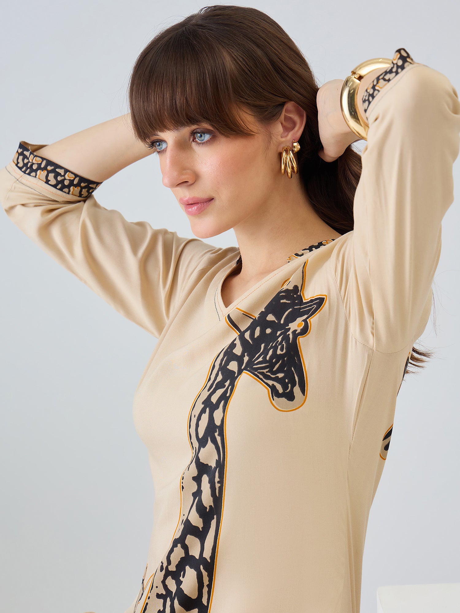 Indo Era Beige Printed Straight Kurta Palazzos Set