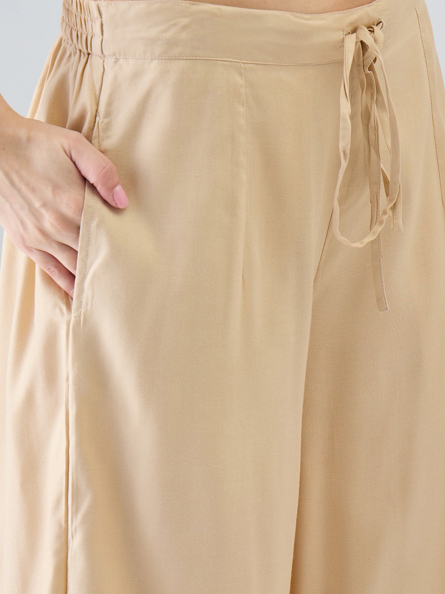 Indo Era Beige Printed Straight Kurta Palazzos Set