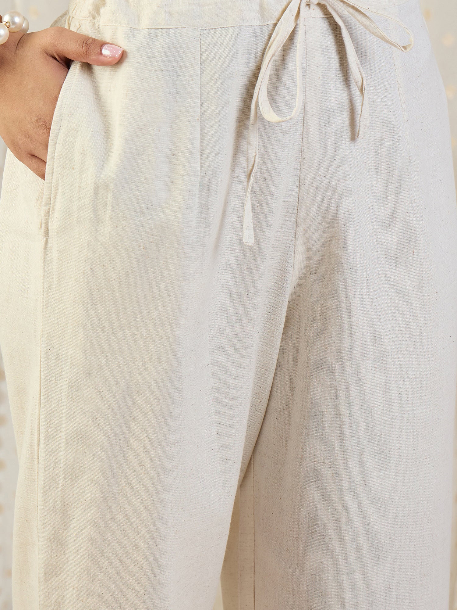 Indo Era White Embroidered A-Line Kurta Palazzos Set